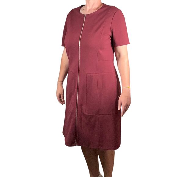 Lafayette 148 New York Dresses & Skirts - Lafayette 148 NY Burgundy A-Line Dress Zip Front Short Sleeve Pockets Size 14/16